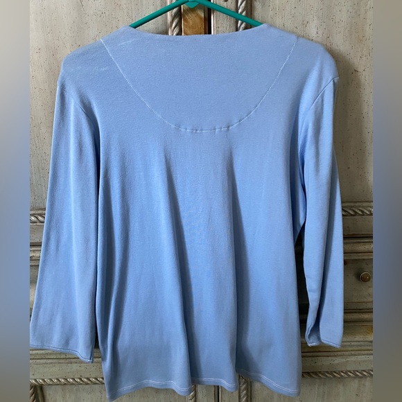 Baby blue 100% cotton top with full front zipper and 3/4 sleeves - Picture 2 of 5
